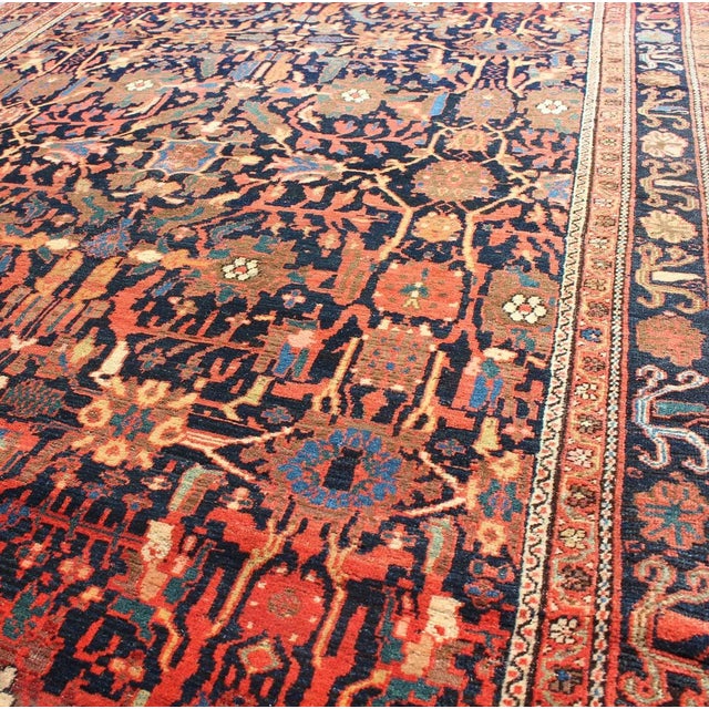 19th Century Antique Faraghan Sarouk With All-Over Design in Navy and Multi Colors For Sale - Image 4 of 8