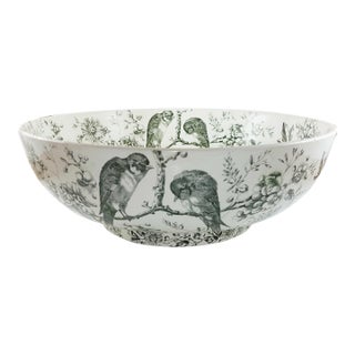 1880s Ridgways Autumn Olive Green Transferware Earthenware Wash Basin Aesthetic For Sale