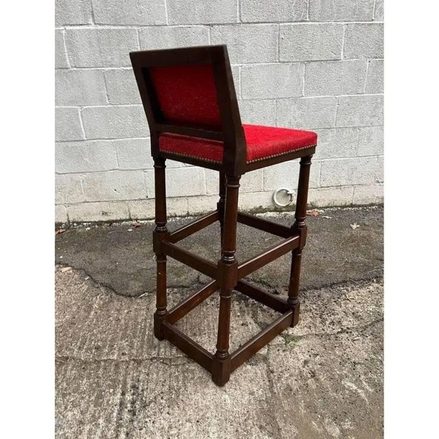 Pair of Vintage Jacobean Style Hardwood Upholstered Bar Stools. For Sale - Image 10 of 10