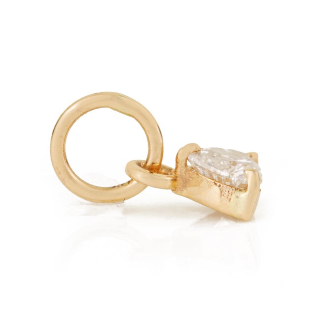 White Charm Heart Shaped Diamond Solitaire Pendant in 14k Yellow Gold For Sale - Image 8 of 15