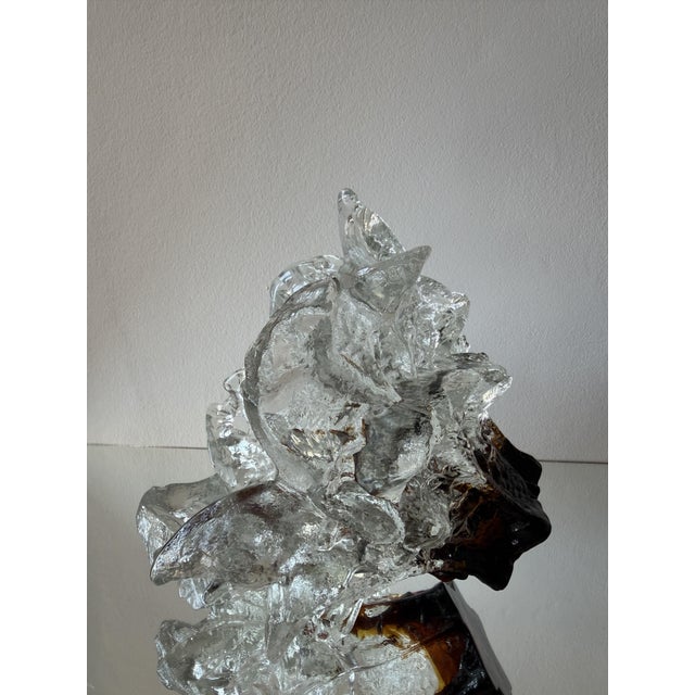 Amber and Clear Ice Glass Vase with Torn Crown Rim by Pertti Santalahti for Humppila, Finland, 1970s For Sale - Image 6 of 15