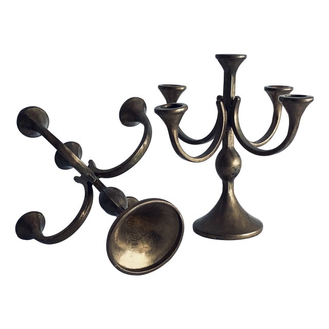 Mid-Century Modern Brass Candlesticks in Brass, Set of 2 For Sale