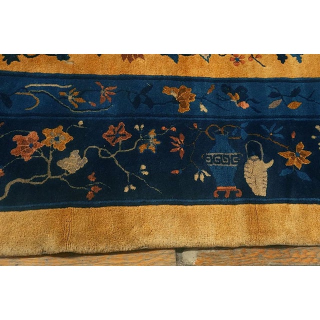 1920s 1920s Antique Large Oversized Big Floral Yellow Chinese Art Deco Knotted Rug For Sale - Image 5 of 7