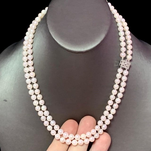 Fine Quality Akoya Pearl Diamond Double Strand Necklace 17" 18k Gold 6.5 mm Certified $8,750 120675 This is a Unique...