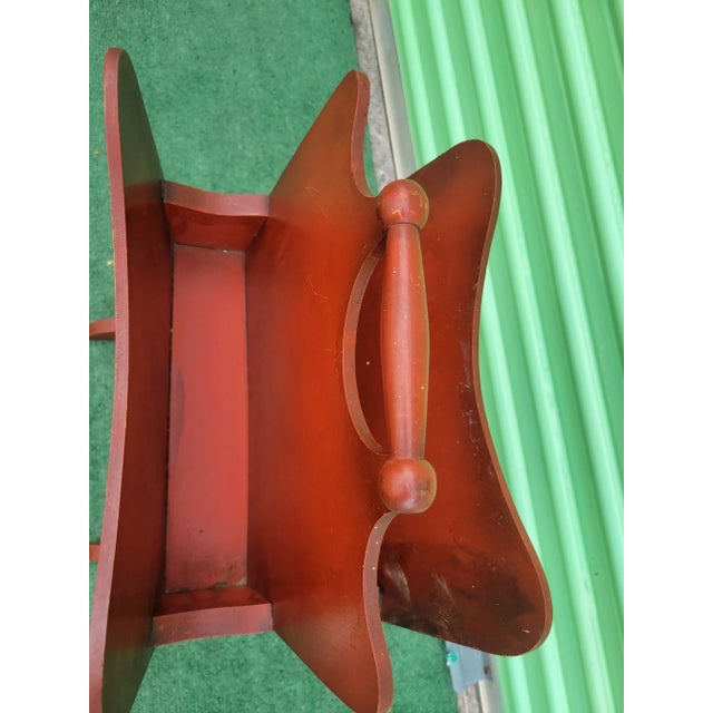 Vintage Chinoiserie Red Hand Painted Regency Pagoda Tall Magazine Rack Stand For Sale - Image 9 of 11