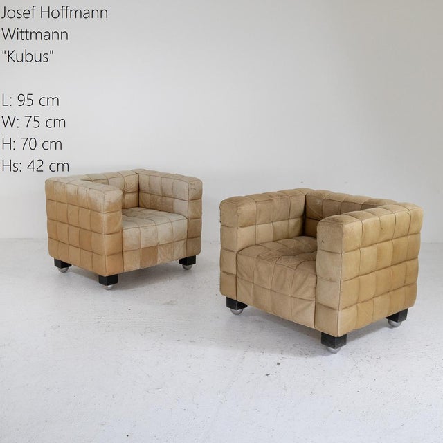 Pair of Kubus armchairs designed by the famous Austrian architect Josef Hoffman in 1910 and produced by Wittmann, as shown...