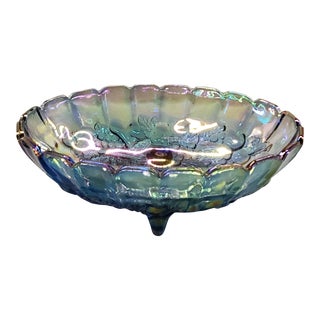 Vintage Blue Carnival Glass Wedding Bowl For Sale