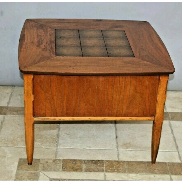 Altavista Lane 1960s Mid Century Vintage Lane Alta Vista Two Drawer Walnut Table With Center Insert For Sale - Image 4 of 10