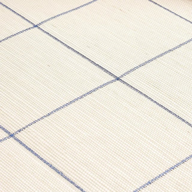 Traditional Schumacher Windowpane Embroidered Sisal Wallpaper in Navy For Sale - Image 3 of 4