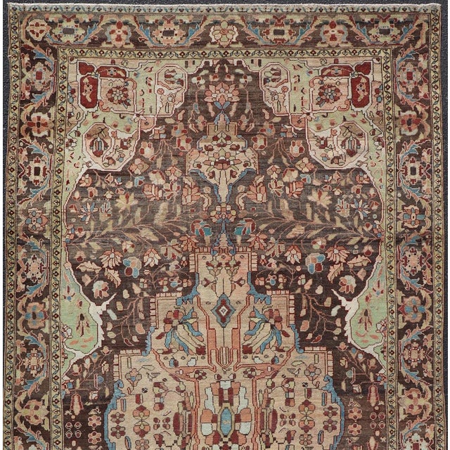 Brown Antique Persian Malayer Gallery Rug With Large Floral Medallion With Soft Colors For Sale - Image 8 of 14