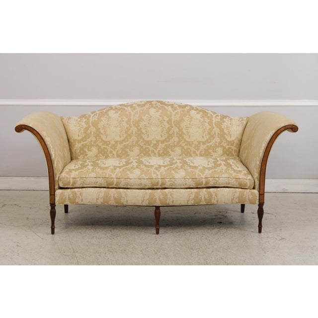 Traditional Southwood Gold Damask Camelback Sofa For Sale - Image 3 of 18