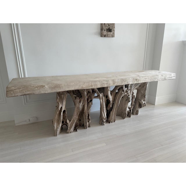 White Andrianna Shamaris Monumental Organic Teak Wood Root Console Table For Sale - Image 8 of 18