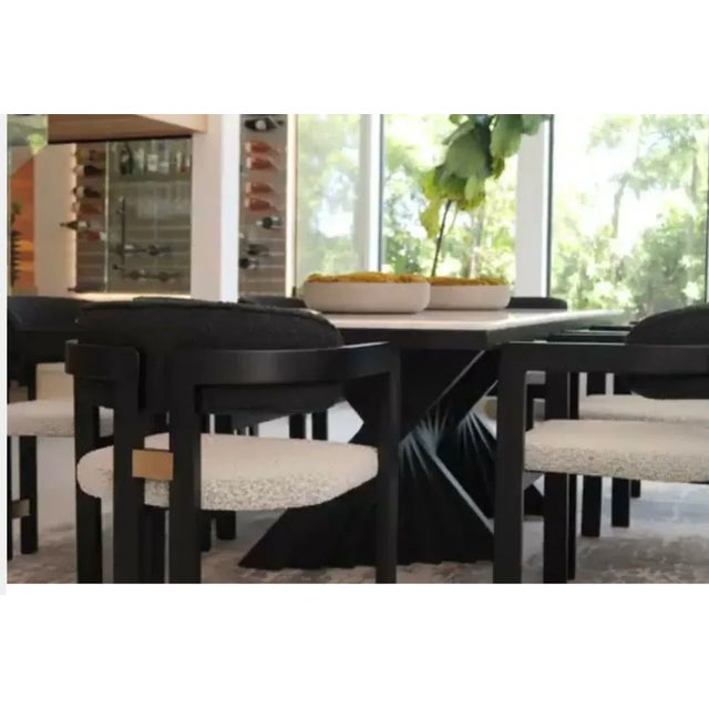 Black Modern Waterfall Marble Top Gold Dining Table For Sale - Image 8 of 10