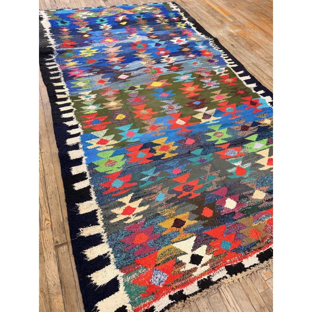 Mid-Century Modern 1940s Antique Geometric Tribal Turkish Village Kilim Woven Wool 6'x 10' 6" Rug For Sale - Image 3 of 5
