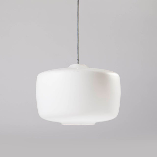 Metal Big Pendant Lamp in White Glass by Valsske Mezirici, Czechoslovakia, 1960s For Sale - Image 7 of 8