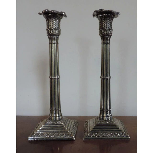 Early 19th Century Early 19th Century Georgian Old Sheffield Silver on Copper Tall Candlesticks - A Pair For Sale - Image 5 of 11
