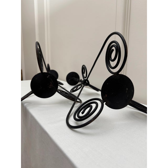 Vintage Spanish Mid Century Modern Black Iron Candle Holders, a Pair For Sale - Image 12 of 12