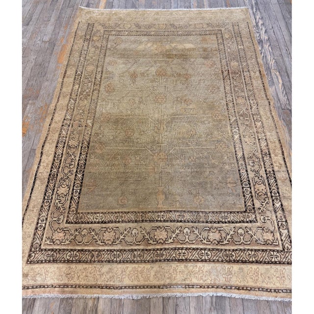Textile 1930s Antique Geometric Floral Antique Chinese Khotan Knotted Wool Rug For Sale - Image 7 of 7