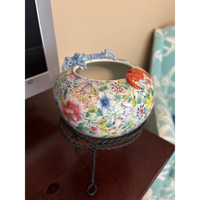 Chinese Vintage Chinese Porcelain Dragon Bowl Famille Rose Floral Jardiniere For Sale - Image 3 of 9