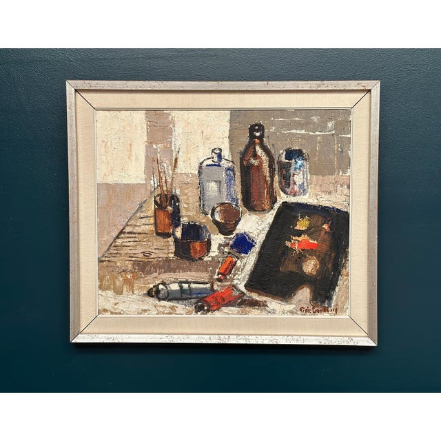 Original Oil on Canvas – “The Work Table Atelier” by Eric Lundberg (1918–1992, Uppsala) – Signed and Titled – Framed – 51...
