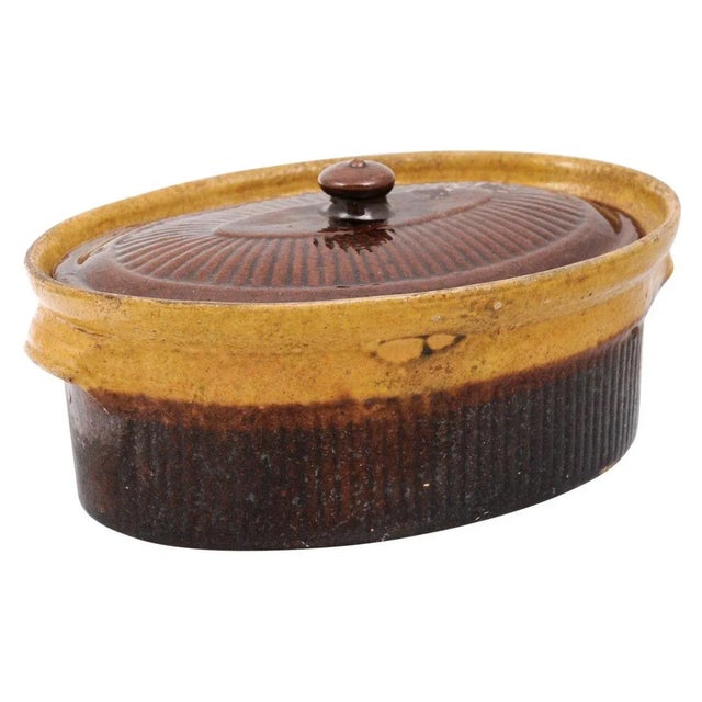 Rustic French 19th Century Covered Pâté Terrine with Brown and Gold Glaze For Sale - Image 12 of 12
