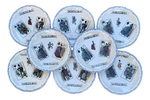 1920s Creil Et Montereau French Transferware Assiette Parlantes Face Card Plates, S/8