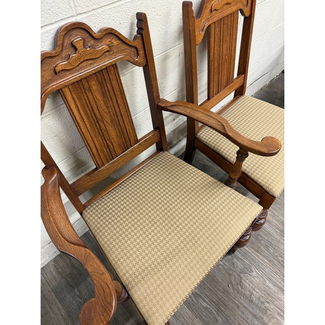 Vintage Jacobean Revival or English Tudor Style Oak Dining Chairs - Set of 6 For Sale - Image 10 of 16