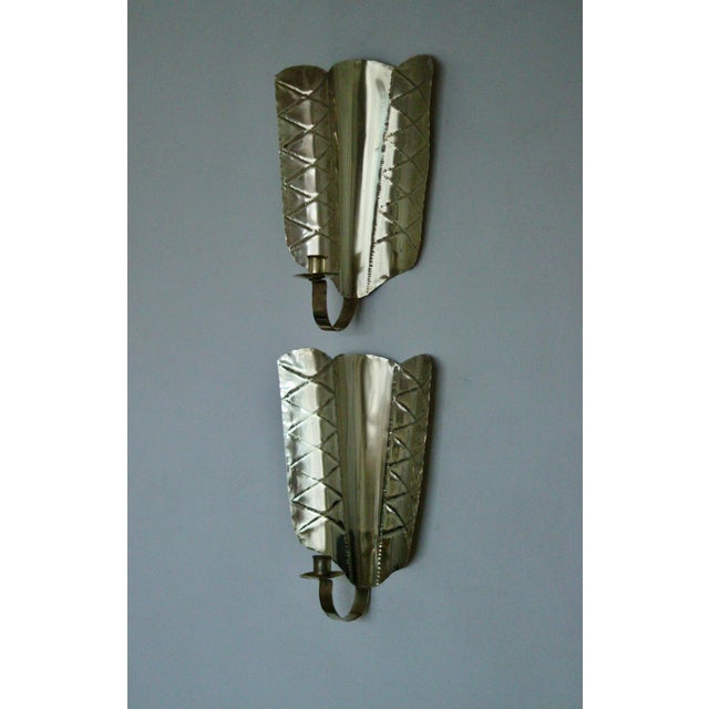 Mid-Century Swedish Brass Shield-Shaped Sconces, Set of 2 For Sale - Image 13 of 18