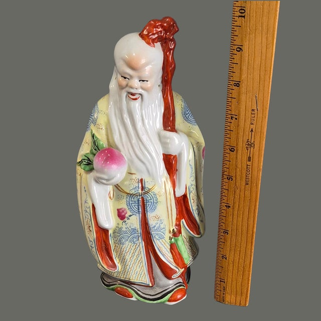 Ceramic Vintage Immortal Chinese Shou Xing Longevity Mythological God Hand Painted Figurine For Sale - Image 7 of 8