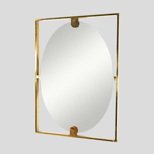 Mid-Century Style Rectangular Brass Frame with Oval Mirror For Sale - Image 6 of 7
