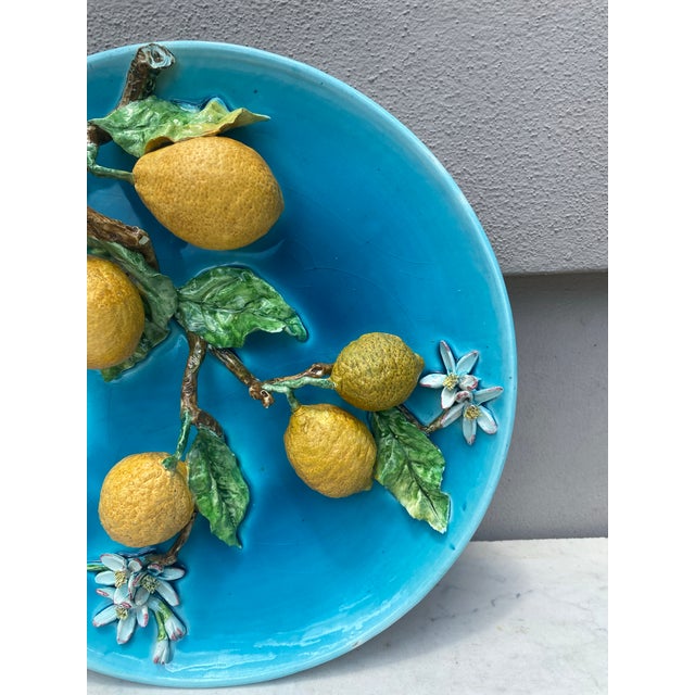 Late 19th Century Large 19th Century Majolica Lemons Wall Platter For Sale - Image 5 of 6