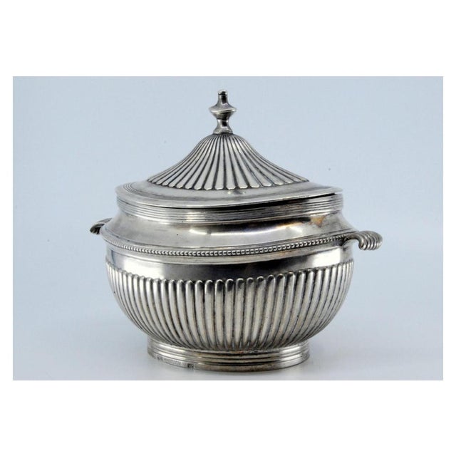 Sugar Bowl in Fluted Silver with Pearly Frieze and Outer Handles For Sale - Image 9 of 10