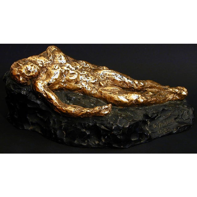 1950s "Recumbent Male Nude", Gilded Bronze Sculpture For Sale - Image 4 of 4