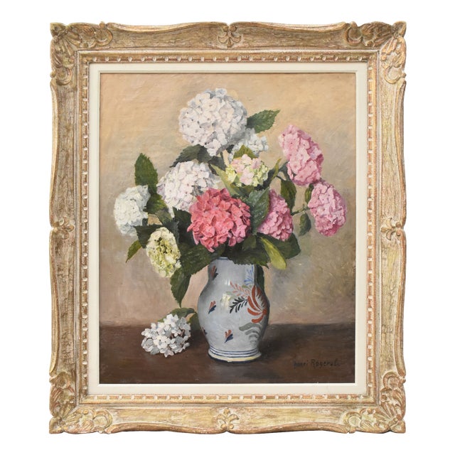 Henri-Émile Rogerol, Flowers Vase, 1900s, Oil Painting on Canvas, Framed For Sale