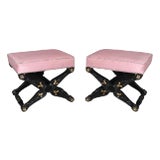 Pair of 1980s Ebonized and Gilded Baker Carved French Louis XV Style X Form Stools For Sale