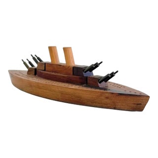 Myrtlewood Ship-Form Cribbage Board With Brass Pegs, 1970s Oregon For Sale