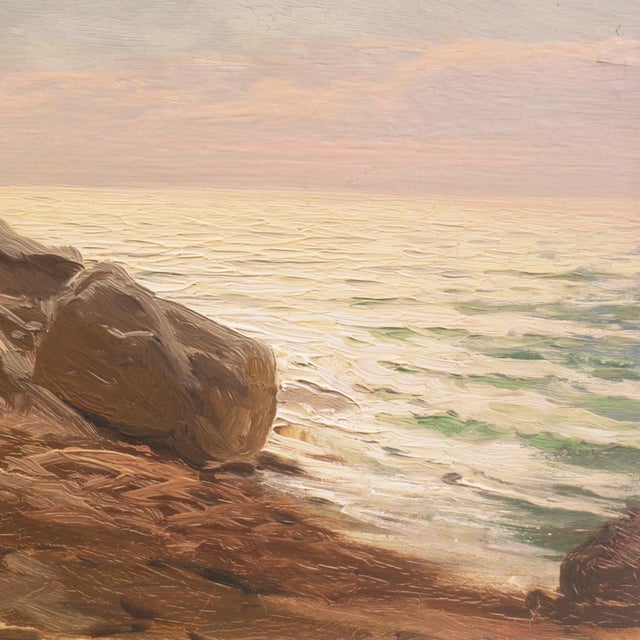 'Evening Light, Rocky Shore', Early American School Impressionist Seascape, Pacific For Sale In Monterey, CA - Image 6 of 9