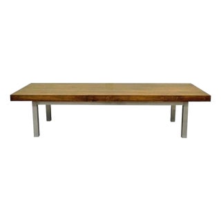 Vintage Industrial Modern Reclaimed Butcher Block Aluminum Base 60" Coffee Table For Sale