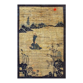 1920s Beige Neutral Field Traditional Chinese Symbolic Motifs Antique Peking Knotted Wool Rug For Sale