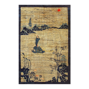 1920s Beige Neutral Field Traditional Chinese Symbolic Motifs Antique Peking Knotted Wool Rug