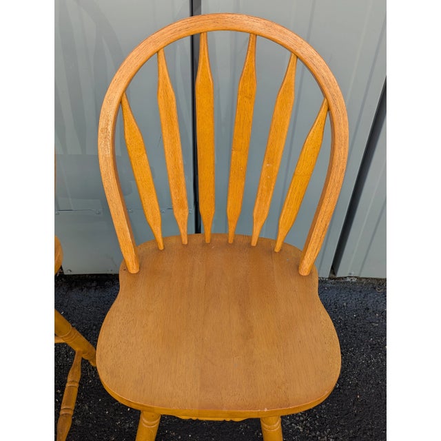 Vintage Old Windsor Oak Solid Wood Wooden Kitchen Bar Counter Swivel Chair Stool For Sale - Image 4 of 9