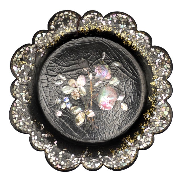 Antique English Papier Mache Tray Wine Coaster For Sale