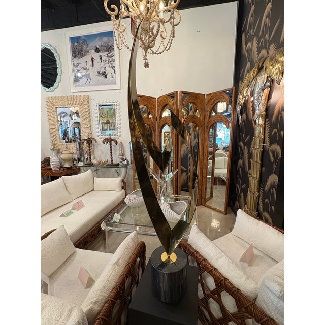Vintage Signed Curtis Jere Brass & Marble Statue Art Eternal Flame For Sale - Image 9 of 12