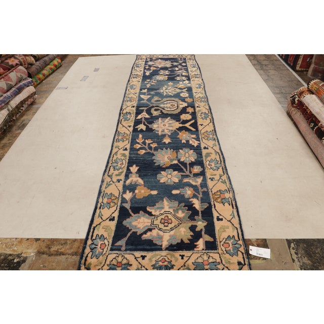 This vintage mid-century Persian rug, circa 1950-1960 measures 3’5 x 13’8 and features a Mahal rug design of collectible...
