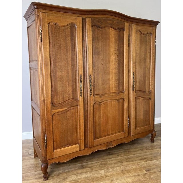 Vintage French Louis XVI Style Carved Oak 3-Door Wardrobe For Sale - Image 12 of 12