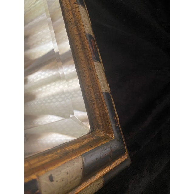 Vintage Checkered Wooden Frame Beveled Glass Mirror For Sale - Image 12 of 12