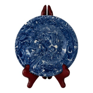 Signed Christine Jouval Blue Aptware Marbled Bowl For Sale