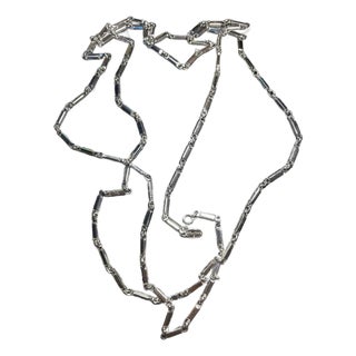 MCM Jewelry Marked Vendôme 52" Long High Polished Silver-Tone Bar-Link Chain Necklace. For Sale