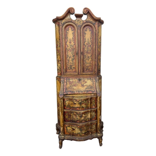 Antique Italian Venetian Hand Painted Secretary Desk For Sale