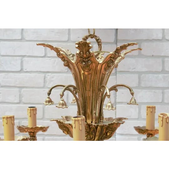 Late 19th Century Antique Italian Baroque Style Ornate Figural Ormolu Brass Chandelier - Pair For Sale - Image 5 of 7